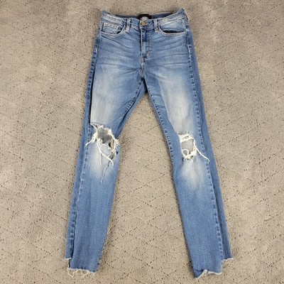Flying Monkey Jeans Womens 29 Blue Skinny Raw Hem Distressed Mid Rise Stretch