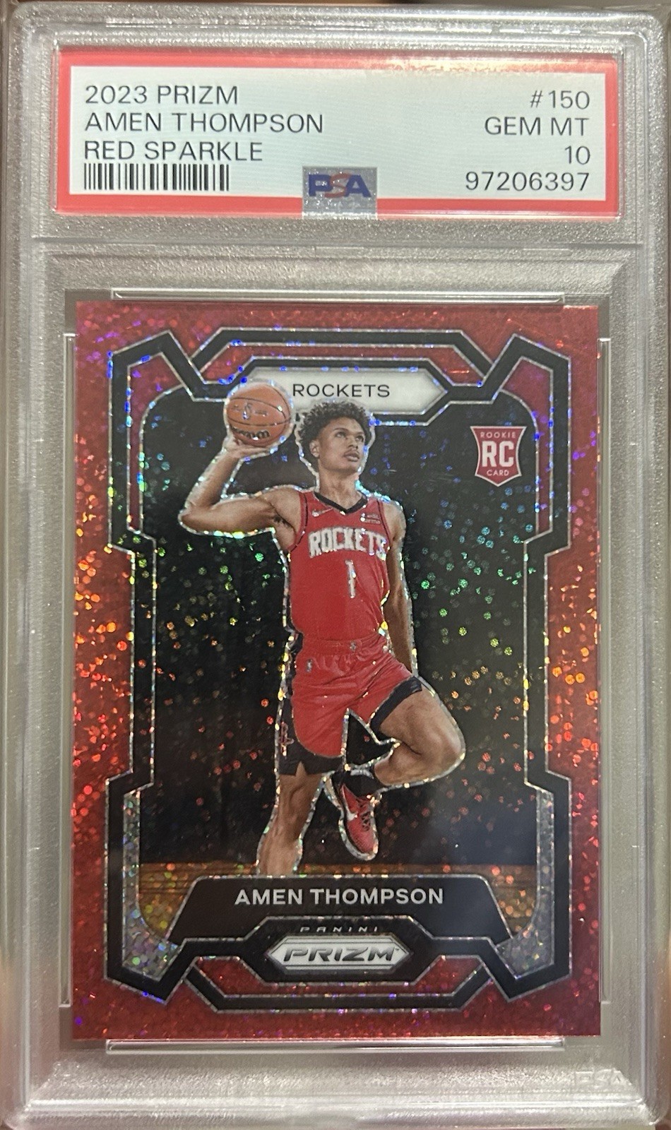 2023-24 Panini Prizm Amen Thompson #150 Red Sparkle Prizm SP Rookie PSA 10!