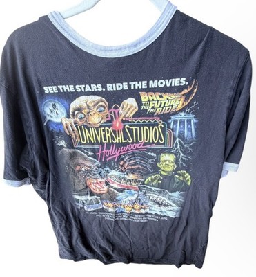 Universal Studios Retro Hollywood Movie Rides Graphic Ringer T Shirt Adult Large