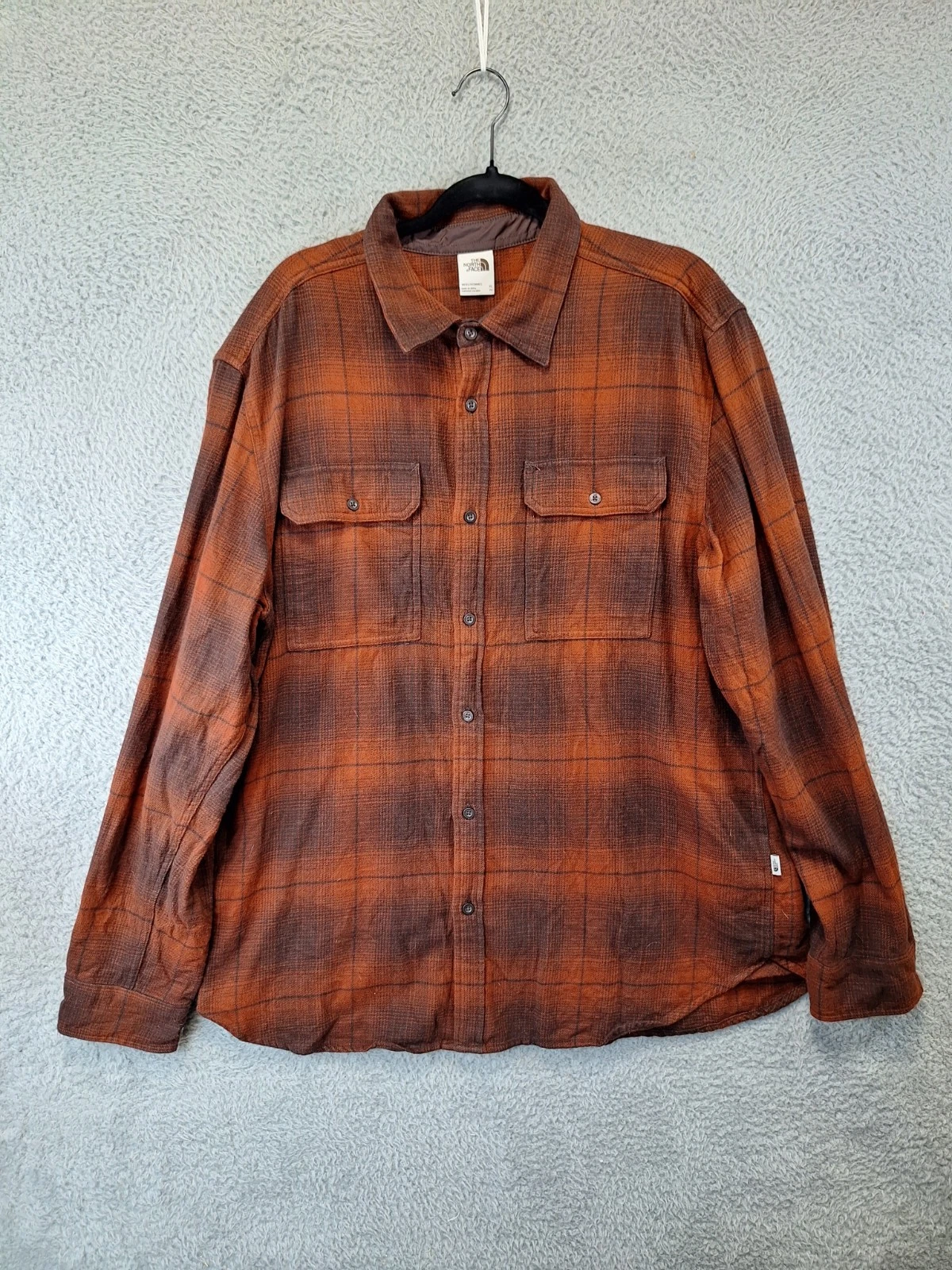 The North Face Arroyo Flannel Shirt Mens XL Brown Plaid Flap Pockets Button Up