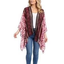 Lavish Boho Kimono Cardigan Womens Large Pink Tribal Sheer Duster USA