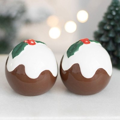 SÜSSE WEIHNACHTEN PUDDING SALZ UND PFEFFERSTREUER KRUZIFIX SET FESTLICHES ABENDESSEN XMAS