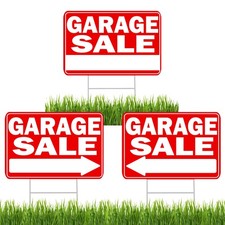 3 Piece Garage Sale Yard Sign, Double Sided With Stake - Large - 17 Inch By 1...