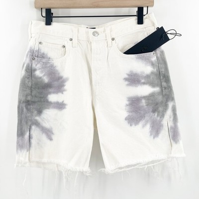 EDWIN Jean Shorts Size 26 Denim Tie Dye NWT Cai 7  Horizon White Gray Side Slit