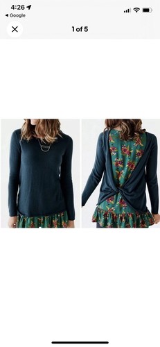 Matilda Jane Twist and Shout Sweater Small Tunic Navy Floral Back Ruffle Hem - Picture 1 of 10