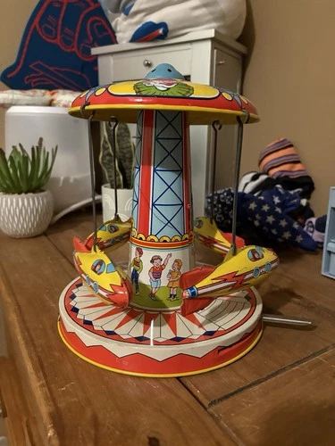 J. Chein & Company Rocket Ride Vintage Tin Wind-up Toy with Box