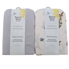 LOT of 2 Burt's Bees Organic Cotton Fitted Crib Sheets Deer Woodland Animals