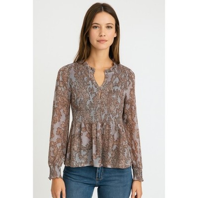 Anthropologie Akemi + Kin Top XS Adria Smocked Floral Blue Boho Chic Fairy