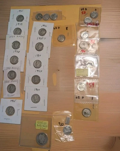 27 Coins 12 Silver Dimes 13 Mercury Dimes Barber Quarter Barber Dime 1 Gram Silv