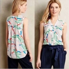 Anthropologie Maeve Sunseeker Umbrella Printed Sleeveless Blouse Size 8 Novelty