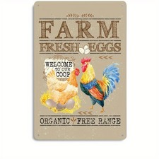 Farm Fresh Eggs Sign Aluminum 8x12 Funny Rooster Hen Kitchen Plaque