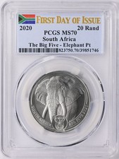 2020 South Africa 20 Rand The Big Five Elephant 1 oz Platinum PCGS MS70 FDOI 3395.00 per troy oz