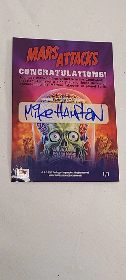 2013 Topps Mars Attacks Mike Hampton 1/1 Sketch Card Signed - Image 2 of 4