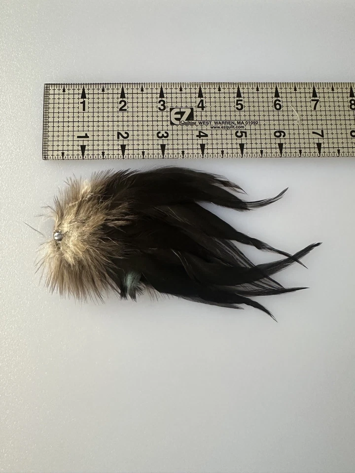 Feather Hair Barrette Handmade Light Brown and Black/Dark Green Feathers - Image 2 of 4