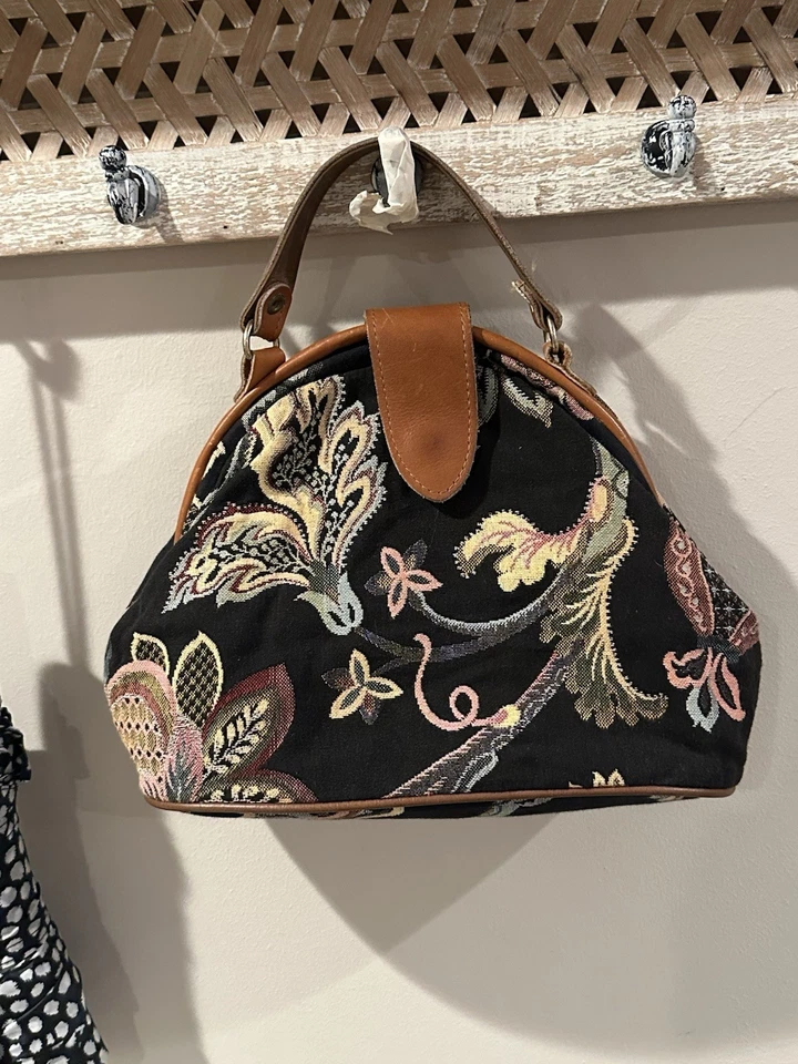 Vintage RICHMARK tapestry bag purse bucket large leather straps cinch satchel - Image 2 of 4