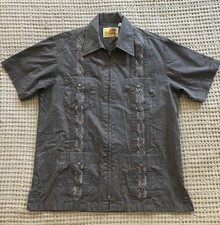 Vintage Haband Guayabera Zip Embroidered Pockets Shirt Vacation Tropical Medium
