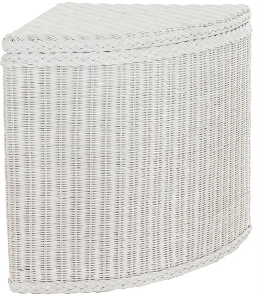 Rattan WäSchekorb WäSchetruhe Stabiler Deckel WäSchesammler (Weiß, Eckform)-image