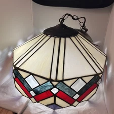 Vintage Stained Glass Hanging Lamp 18” X 18”X 14