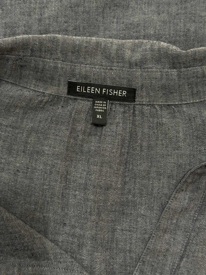 Eileen Fisher XL Gris, Mezcla de Lino Cambray Top Abotonado, Manga Larga Foto 2 de 4
