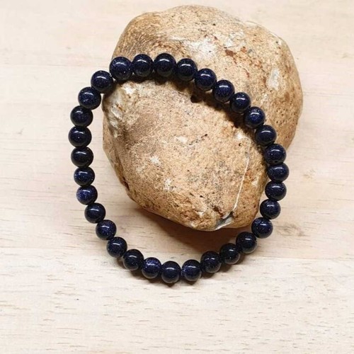 Bracciale elastico pietre oro blu perline delicate pietre preziose naturali fatto a mano - Foto 4 di 4