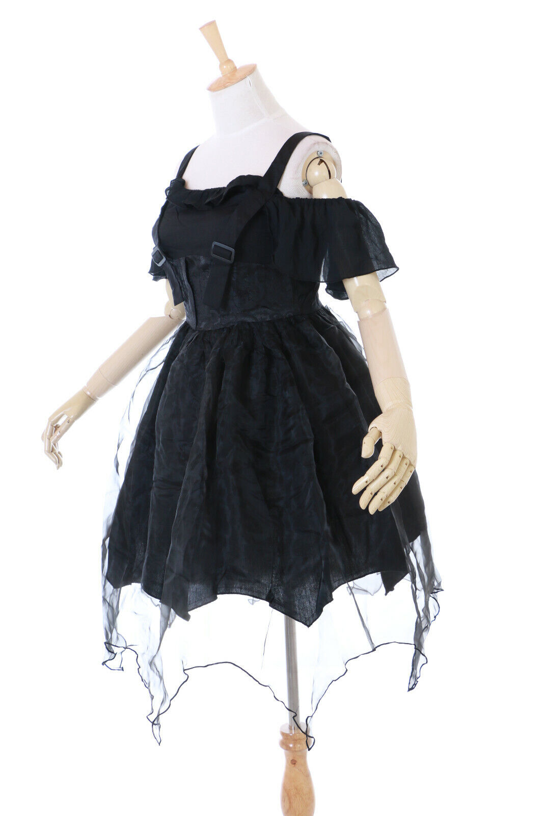 JL-690 Steampunk Schwarz Chiffon Asymetrisch Gothic Lolita Kleid Kostüm Cosplay