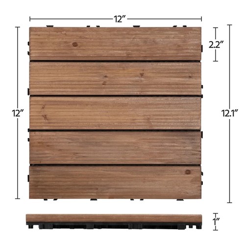 Renwick 12" x 12" ineinandergreifende Holzbodenfliesen Outdoor/Indoor 27 Stück braun - Bild 7 von 10