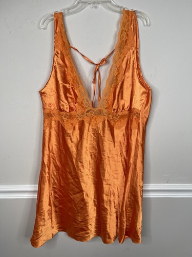 Vintage Ashley Stewart orange satin sexy Lace Babydoll Size 1X chemise nighty - Picture 7 of 8