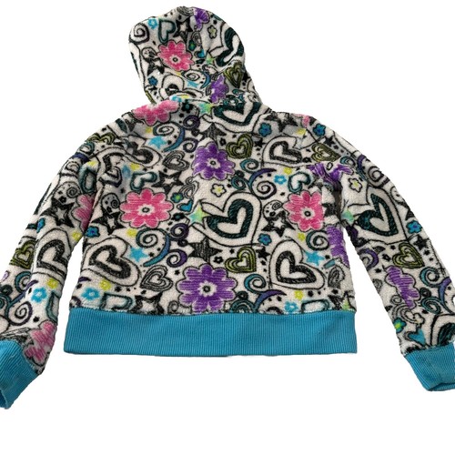 Faded Glory Fleece Hoodie Zip Pockets Heart Flower Star Print Girls Size 6 - Picture 5 of 7