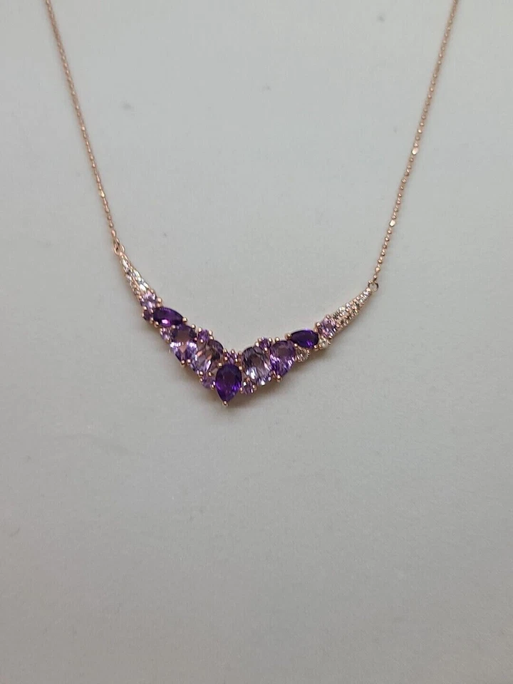 Pear Cut Simulated Amethyst Women's Stunning Necklace In 14k Rose Gold Plated - Изображение 3 из 4
