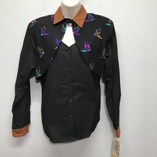 Vintage Circle T Western Shirt Womens M Black Embroidered Boot Marilyn Lenox