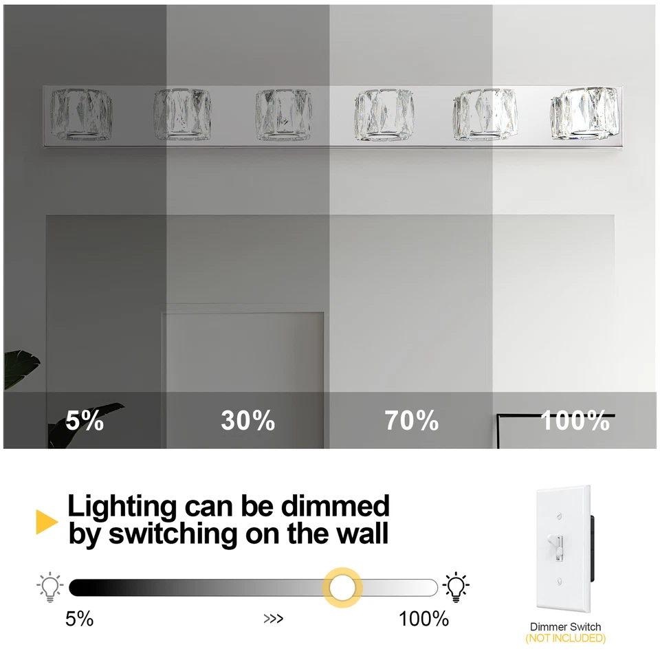 Lámpara de pared con espejo de baño cromado cristal LED moderno de 45"" tocador 6 luces Foto 4 de 4