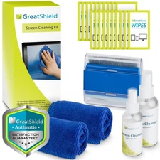 Screen Cleaning Kit 2x Solution Bottle Microfiber Cloth Wipe Brush For TV Laptop