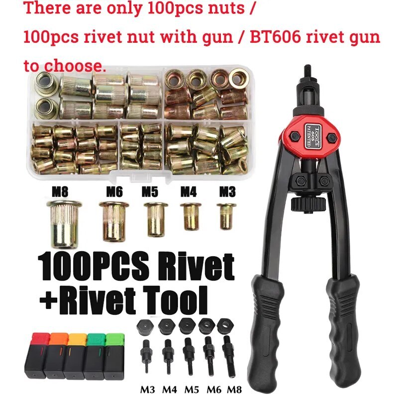 Rivet Nut Threaded Rivet Nuts Gun Double Insert Manual Riveter Gun Riveting Tool