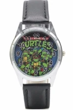Teenage Cartoon Ninja Turtles Cast Black Genuine Leather Band Wrist Watch