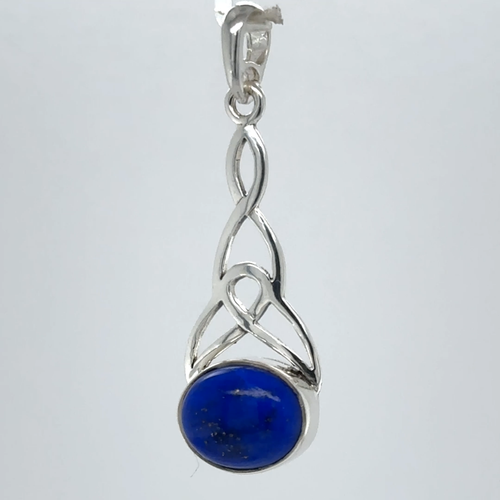 Blue Oval LAPIS LAZULI Teardrop Celtic Pendant Natural 925 STERLING SILVER #3e - Video 1 of 1