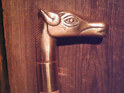 walking stick BRASS HORSE HEAD handle smooth hard hickory wood shaft rubber tip