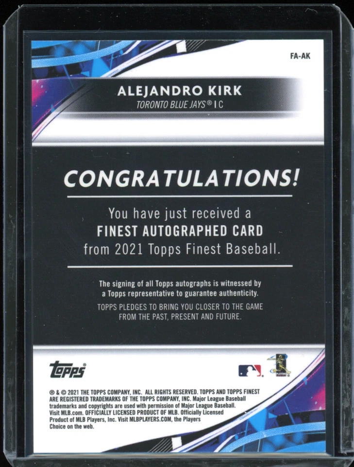 2021 Topps finest ALEJANDRO KIRK rookie RC autograph AUTO - Image 2 of 2