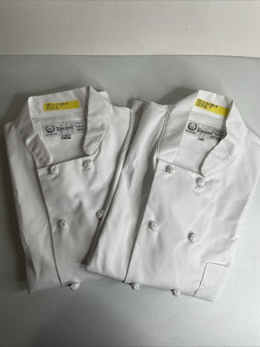 Chef Regent Long Sleeve Crew Jacket Cloth Knot Buttons White Size L (Lot Of 2)