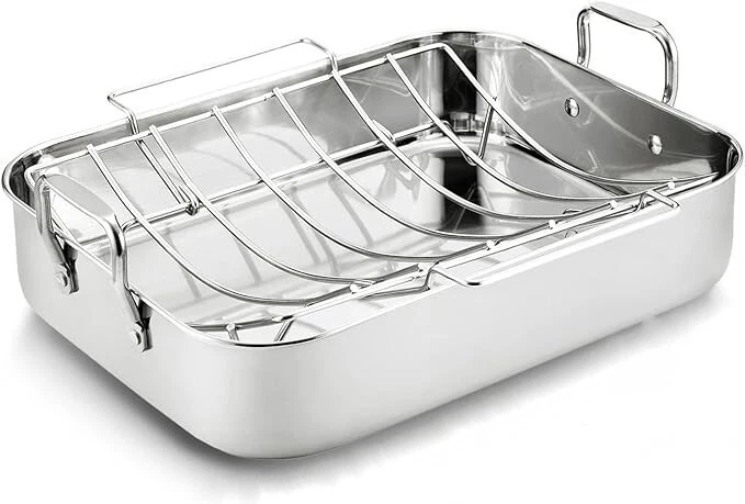 Roasting Pan with Rack 16.5 Inch Stainless Steel Rectangular Turkey Roaster Pan