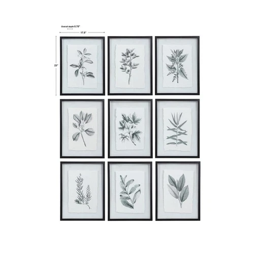 Uttermost Farmhouse Florals Iron Glass Cotton Prints in Black/White (Set of 9) - Picture 9 of 9