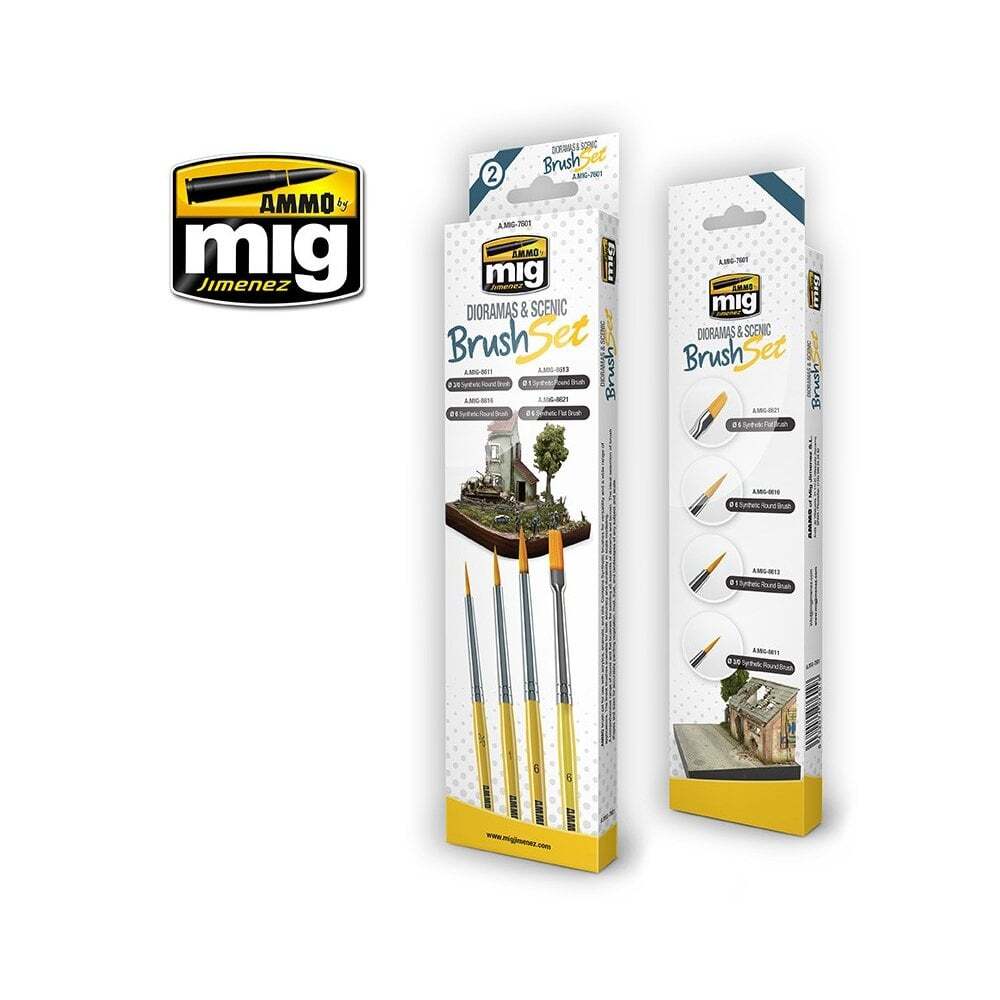 AMMO by Mig Jimenez Dioramas & Scenic Paint Brush Set - Acrylics/Enamels/Oils
