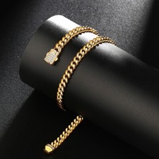Fashion 10mm 18K Gold Tone Stainless Steel Miami Cuban Mens Boys Chain Necklace