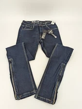 Rebel Minds Men's Jeans 32x35 Indigo Blue Denim Stacked Fit Bottom Slit Zipper