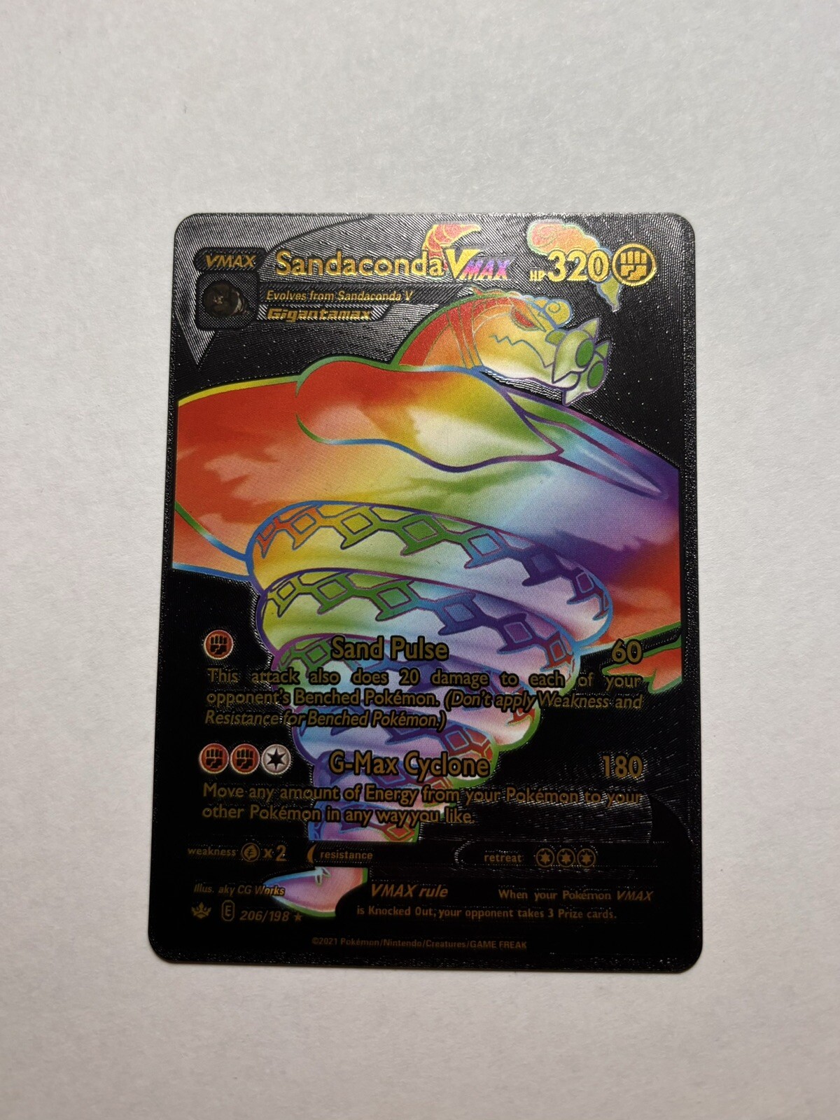 Sandaconda VMAX 206/198  Rainbow Black Foil Pokemon Card Fan Art Card NM