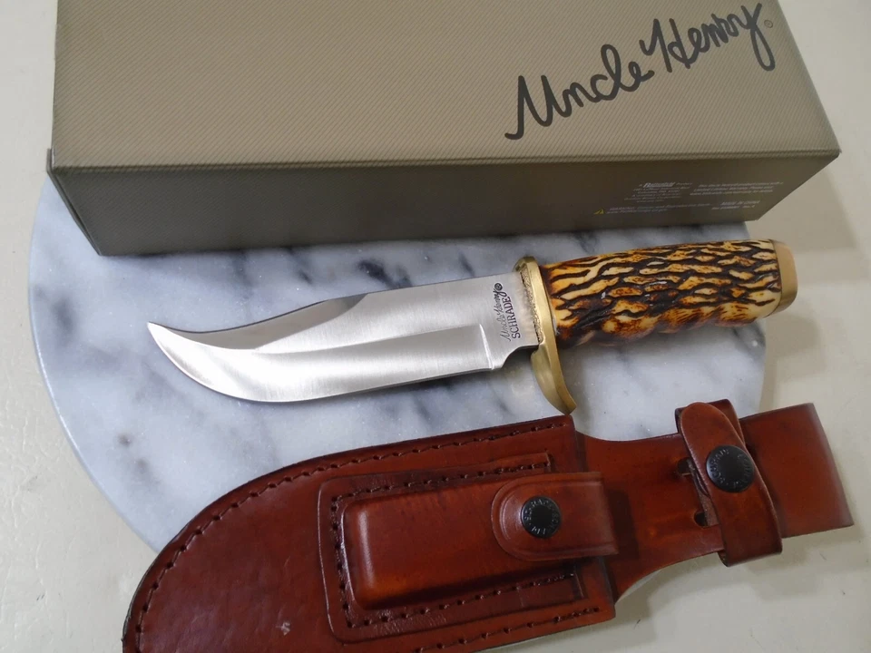 Cuchillo de hoja fija Schrade Uncle Henry Pro Hunter Clip Point Bowie cuero 171UH Foto 4 de 4