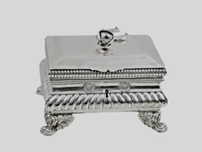 FINE ANTIQUE SILVER JEWELRY TABLE BOX ROSE FINIAL Germany Berlin sterling