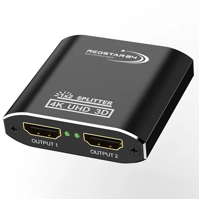 REDSTAR24 HDMI Sdoppiatore 4K@60Hz, 1 In 2 Out HDMI Sdoppiatore Alluminio, Supporta HDCP, 4K