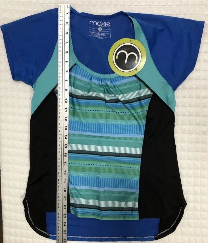 Camiseta deportiva Moxie Cycling para mujer contorno envolvente camiseta activa azul verde talla M $69 Foto 4 de 4