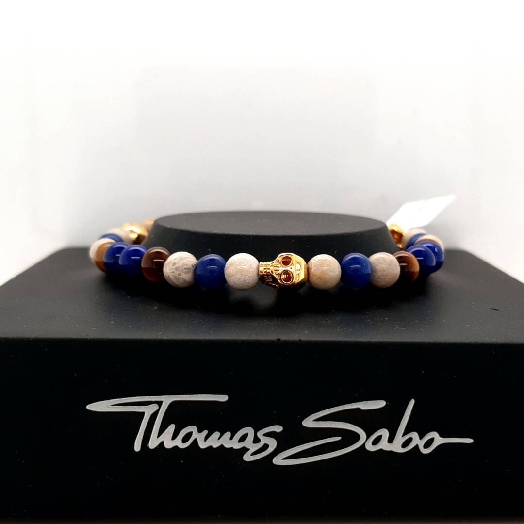 GENUINE THOMAS SABO Rebel at Heart Gold Skulls Stretch Bracelet