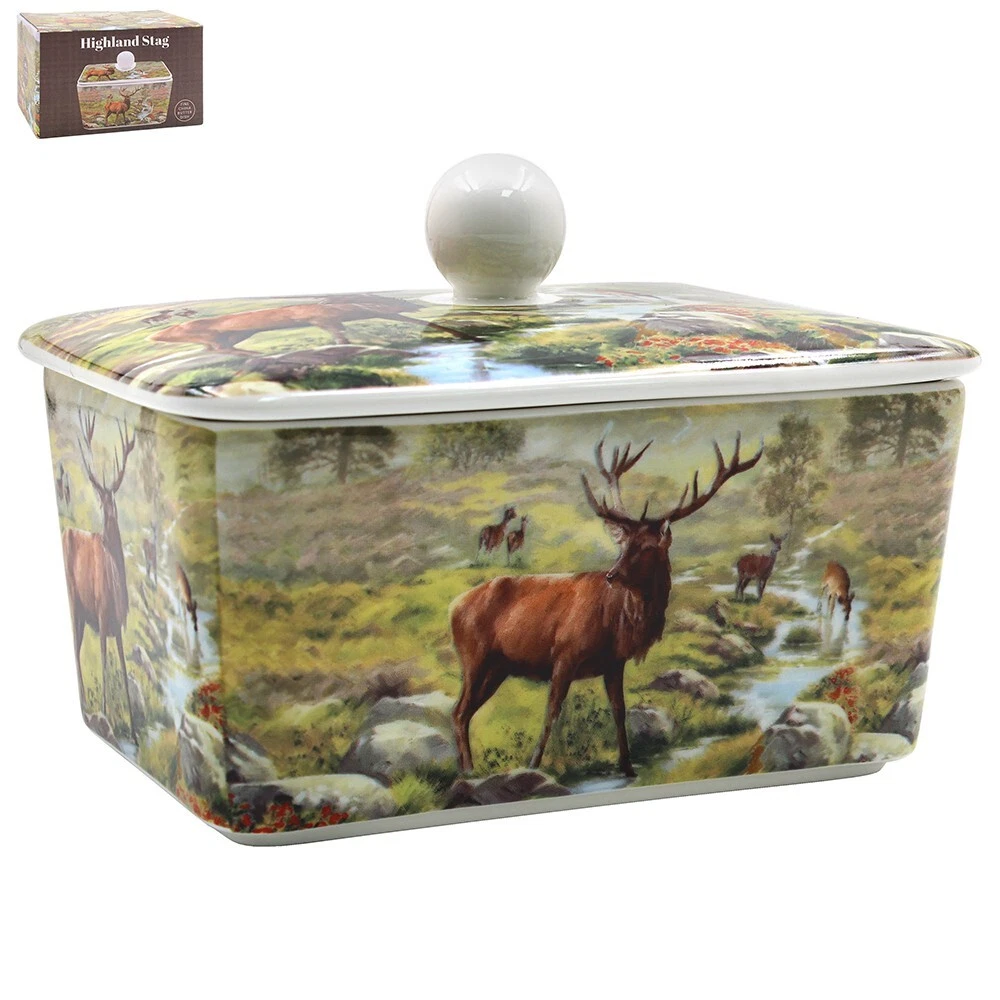Highland Stag (Macneil Studios) Design - Fine China Butter Dish with Lid
